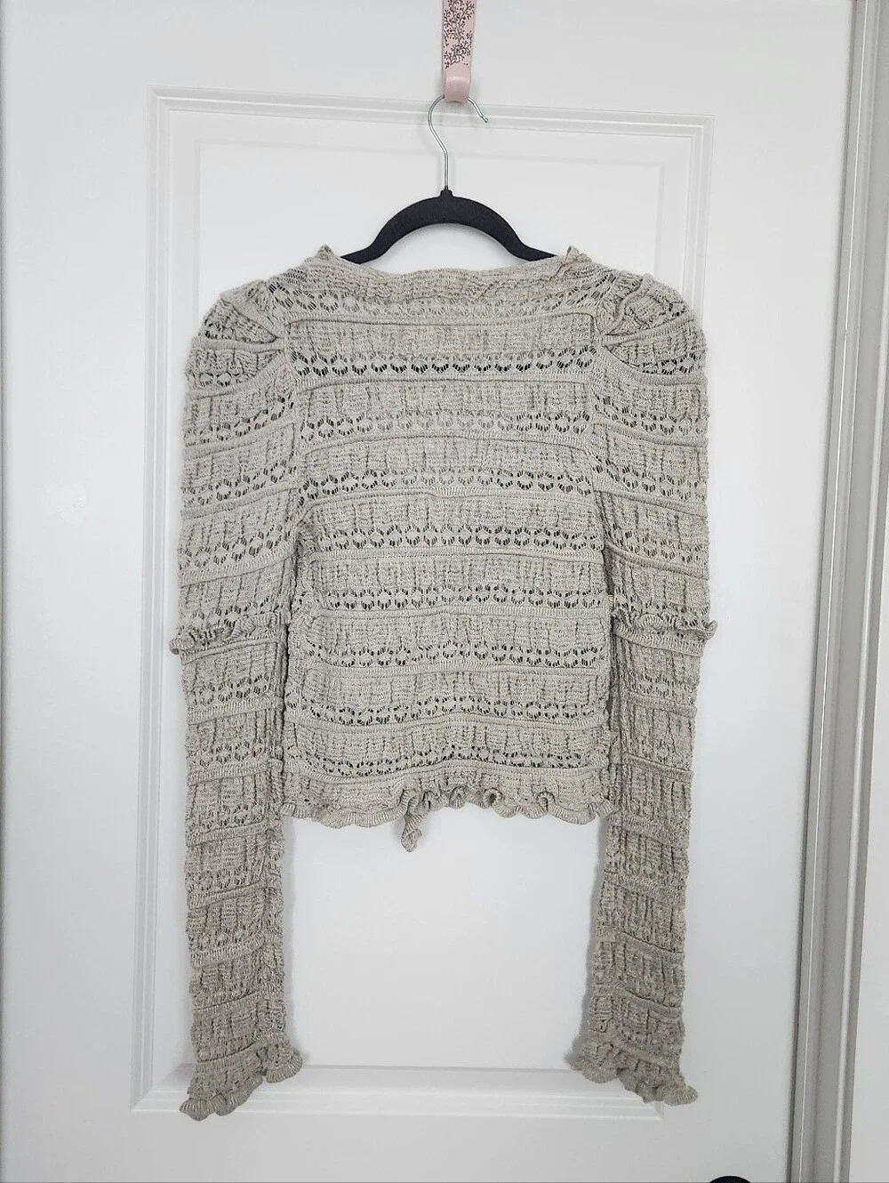 Free People Wild Roses Cardi Cropped Cardigan Sweater Lightweight Grey XS